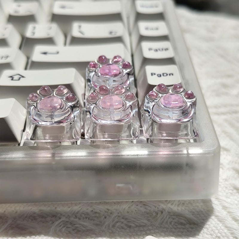 Elacgap Cat Claw Keycap Cute Drip Glue Backlight Keycaps DIY ESC Arrow Key Keycap Replacement for Cherry MX Gaming Mechanical Keyboard (4Keys Pink Transparent) - Image 2